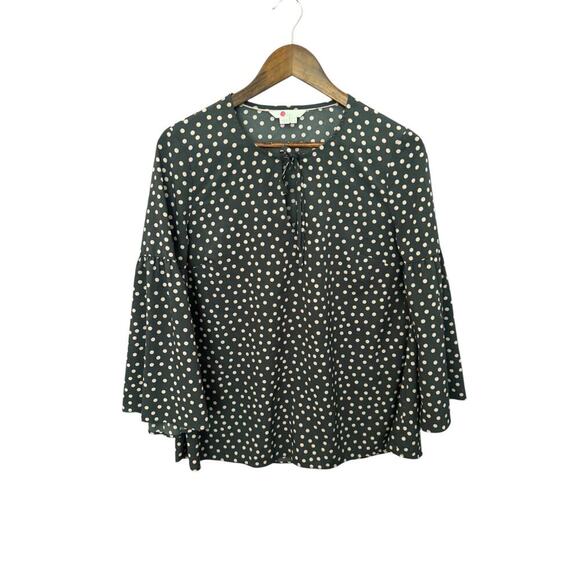 Boden Delia Top Women’s Size 8 Black Pink Polka Dot Bell Sleeve Blouse - Picture 1 of 11